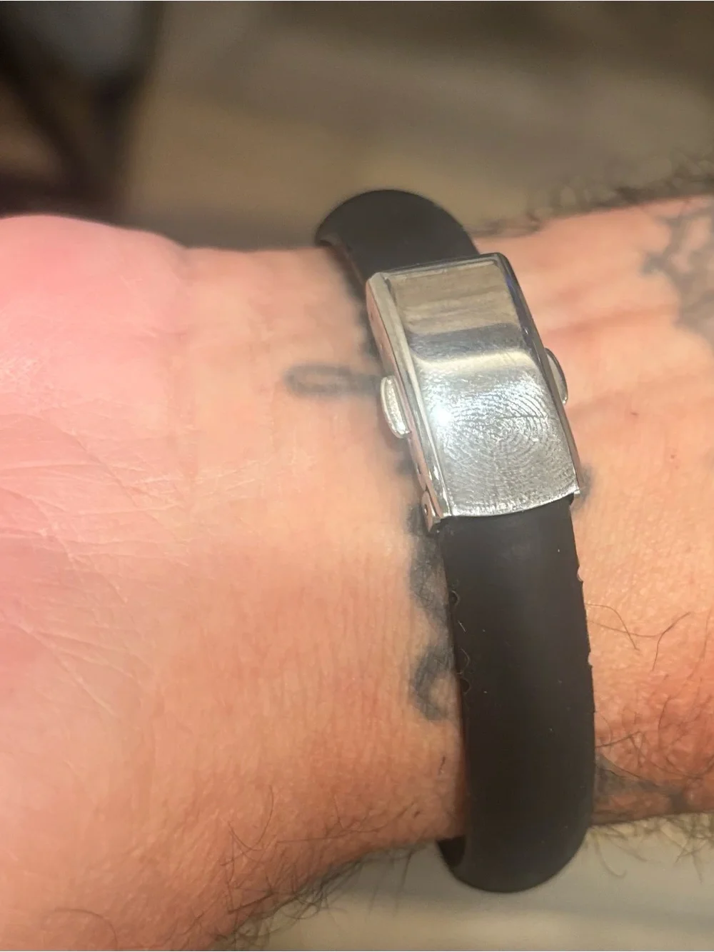 Black Silicone Mens Bracelet with Silver Accent and onyx like stone